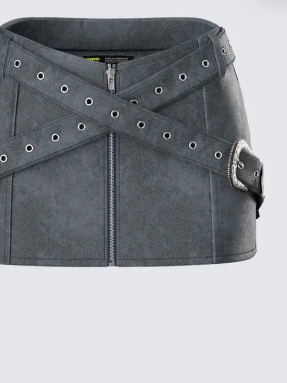 Finesse Gray western buckle Vegan Leather Mini Skirt